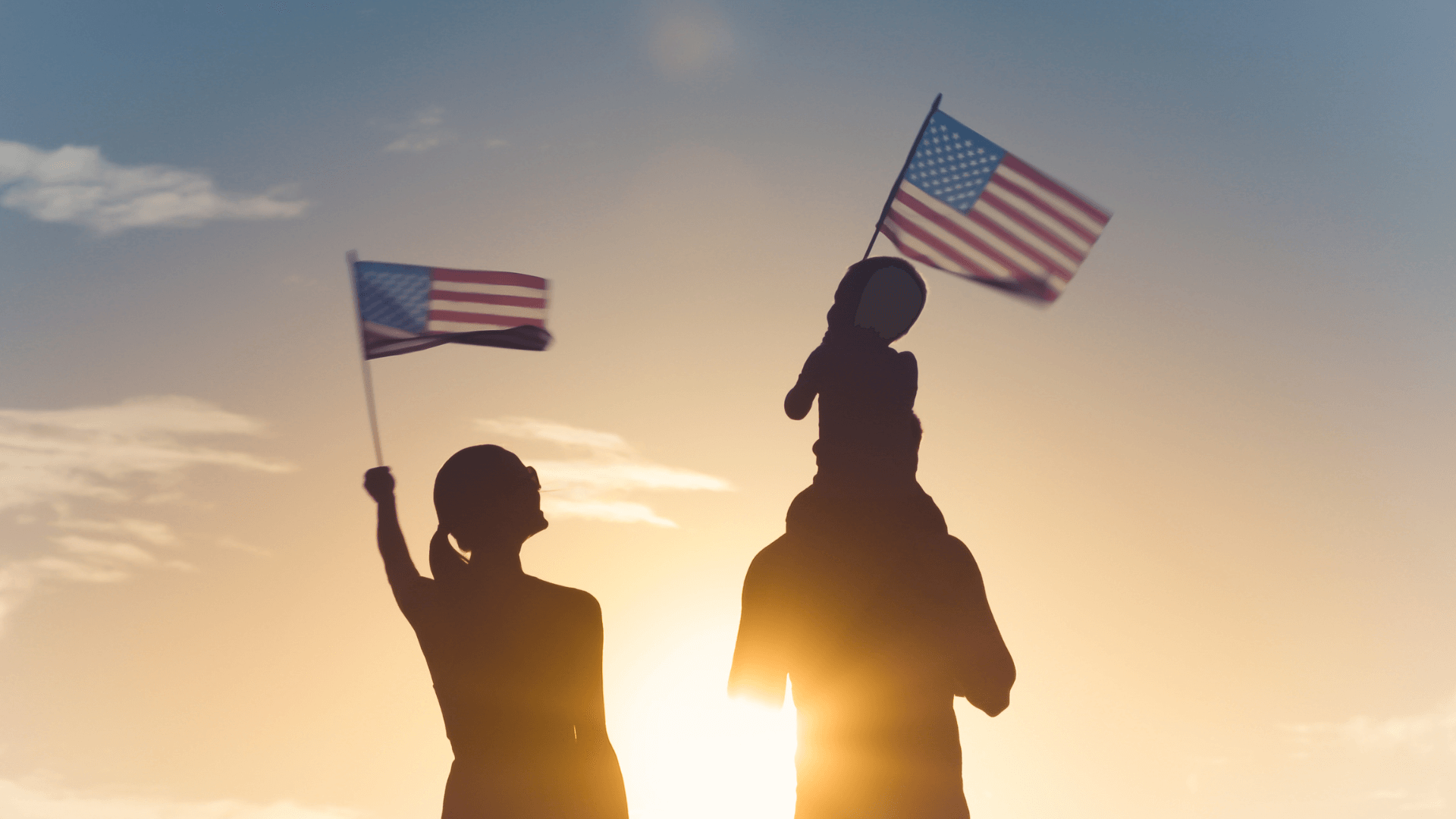 A family with USA Flag